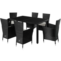 Polyrattan Sitzgruppe | Riga | 7-tlg. | WPC-Tischplatte | Schwarz